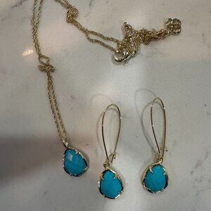 Kendra Scott Dee Teardrop Earring and Matching Necklace Blue Gold